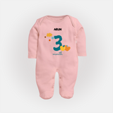 Celebrate Your Baby's Third Month With Our Uniquely Customized Baby Sleep Suit, Designed For Precious Moments - BABY PINK - New Born (Chest 7.5")