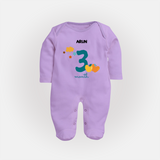 Celebrate Your Baby's Third Month With Our Uniquely Customized Baby Sleep Suit, Designed For Precious Moments - LILAC - New Born (Chest 7.5")