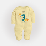 Celebrate Your Baby's Third Month With Our Uniquely Customized Baby Sleep Suit, Designed For Precious Moments - PASTEL YELLOW - New Born (Chest 7.5")