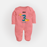 Celebrate Your Baby's Third Month With Our Uniquely Customized Baby Sleep Suit, Designed For Precious Moments - PEACH - New Born (Chest 7.5")