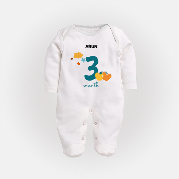 Celebrate Your Baby's Third Month With Our Uniquely Customized Baby Sleep Suit, Designed For Precious Moments - WHITE - New Born (Chest 7.5")