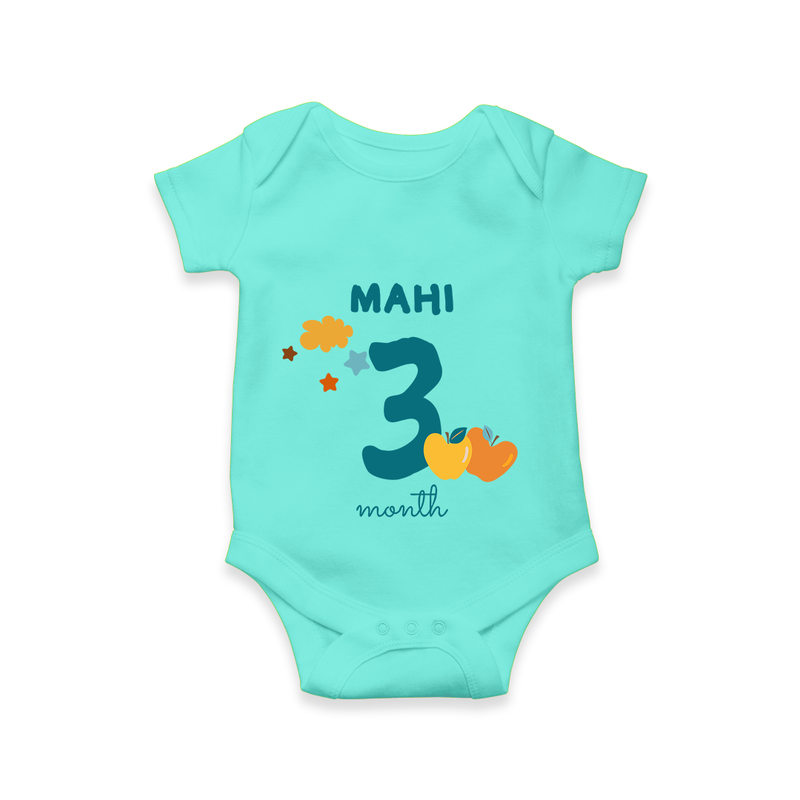 Celebrate The 3rd Month Birthday Custom Romper, Personalized with your Baby's name - ARCTIC BLUE - 0 - 3 Months Old (Chest 16")
