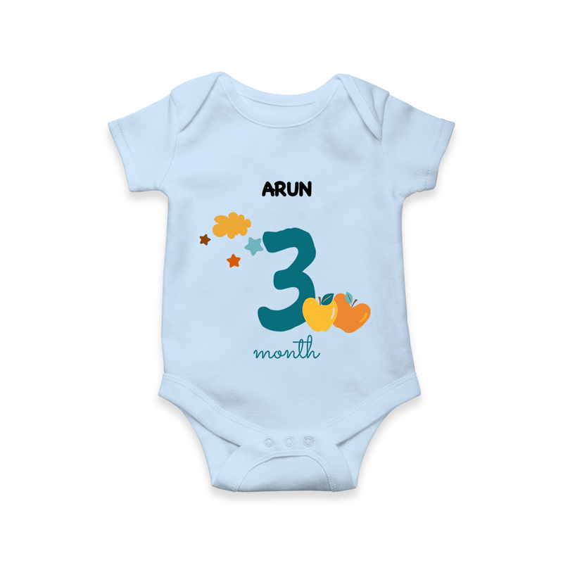 Celebrate Your Baby's Third Month With Our Uniquely Customized Baby Romper, Designed For Precious Moments - BABY BLUE - 0 - 3 Months Old (Chest 16")