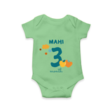 Celebrate The 3rd Month Birthday Custom Romper, Personalized with your Baby's name - GREEN - 0 - 3 Months Old (Chest 16")