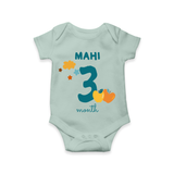 Celebrate The 3rd Month Birthday Custom Romper, Personalized with your Baby's name - MINT GREEN - 0 - 3 Months Old (Chest 16")