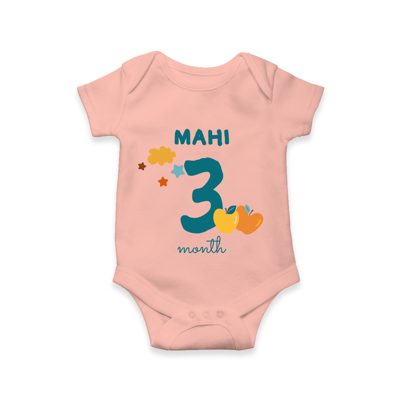 Celebrate The 3rd Month Birthday Custom Romper, Personalized with your Baby's name - PEACH - 0 - 3 Months Old (Chest 16")