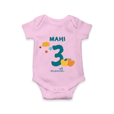Celebrate The 3rd Month Birthday Custom Romper, Personalized with your Baby's name - PINK - 0 - 3 Months Old (Chest 16")