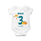 Celebrate The 3rd Month Birthday Custom Romper, Personalized with your Baby's name - WHITE - 0 - 3 Months Old (Chest 16")