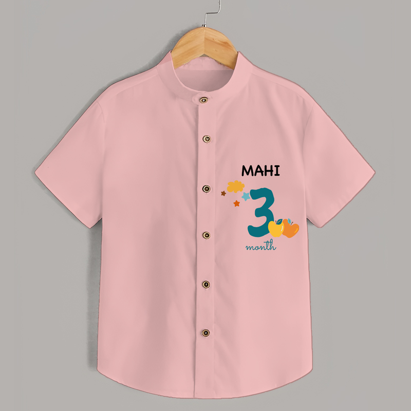 Celebrate The 3rd Month Birthday with Custom Shirt, Personalized with your Baby's name - PEACH - 0 - 6 Months Old (Chest 21")