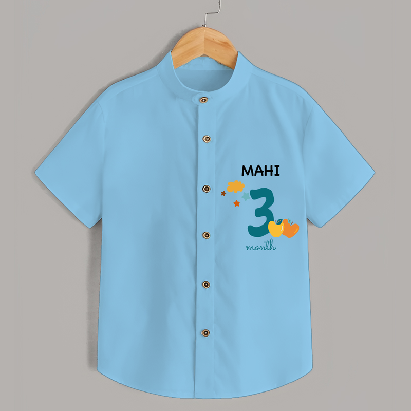 Celebrate The 3rd Month Birthday with Custom Shirt, Personalized with your Baby's name - SKY BLUE - 0 - 6 Months Old (Chest 21")