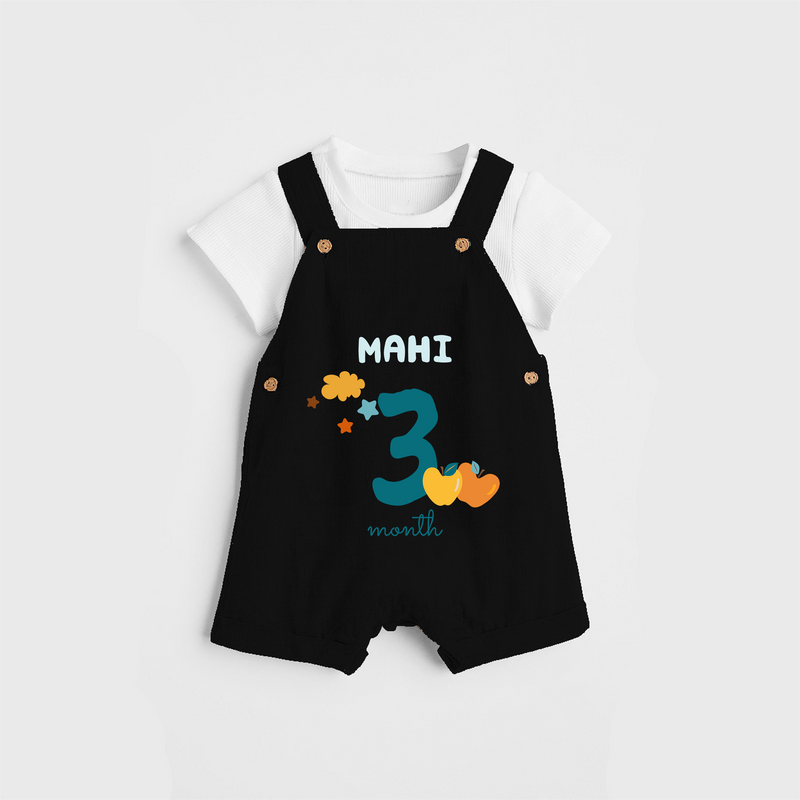 Celebrate The 3rd Month Birthday Custom Dungaree, Personalized with your Baby's name - BLACK - 0 - 5 Months Old (Chest 17")