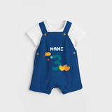 Celebrate The 3rd Month Birthday Custom Dungaree, Personalized with your Baby's name - COBALT BLUE - 0 - 5 Months Old (Chest 17")