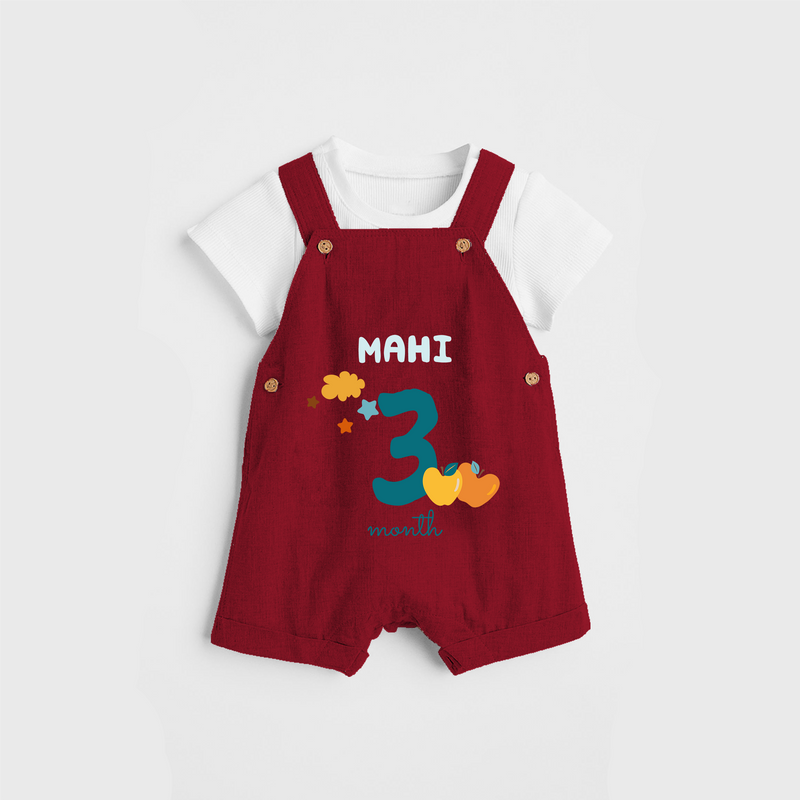 Celebrate The 3rd Month Birthday Custom Dungaree, Personalized with your Baby's name - RED - 0 - 5 Months Old (Chest 17")