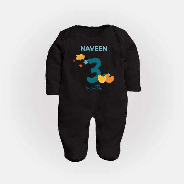 3 Month Old Baby Clothing | Custom Full Sleeve Bodysuit/ Sleep Suit/ Jumpsuit Design | Ideal for Gifting - BLACK - New Born (Chest 7.5")