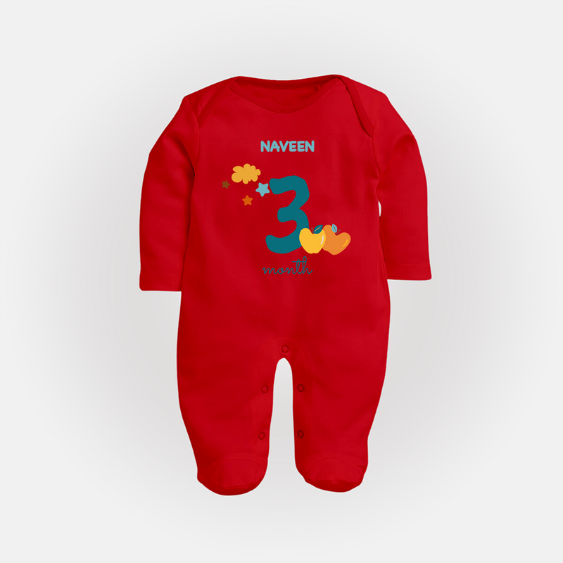 Celebrate Your Baby's Third Month With Our Uniquely Customized Baby Sleep Suit, Designed For Precious Moments - RED - New Born (Chest 7.5")