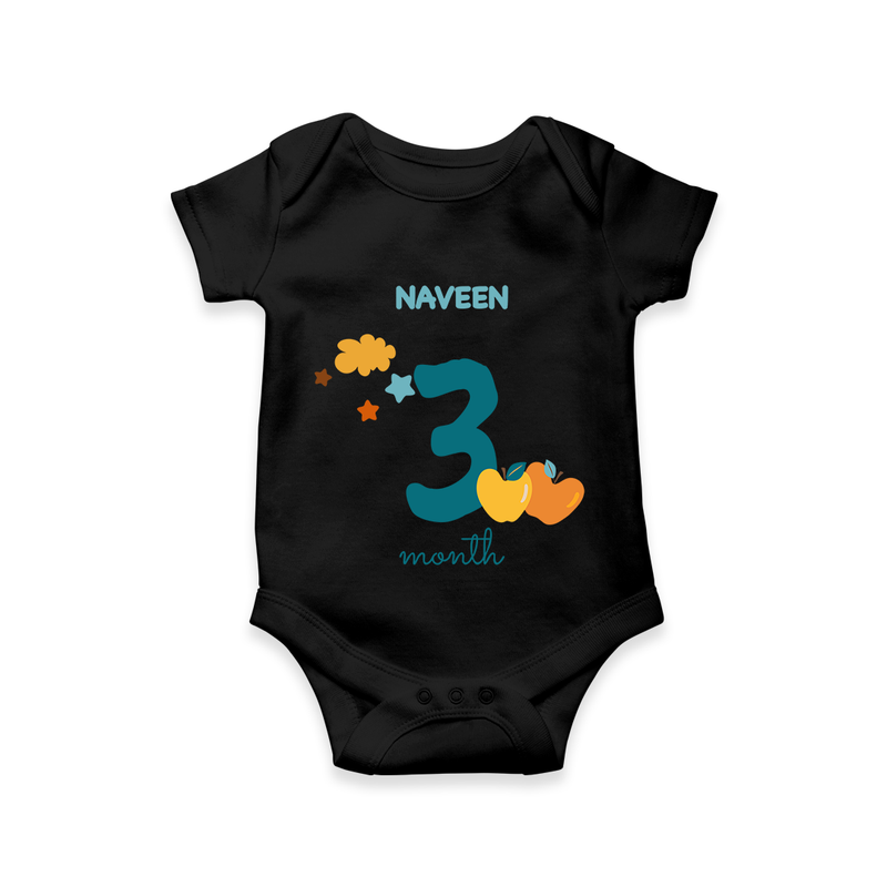 Celebrate Your Baby's Third Month With Our Uniquely Customized Baby Romper, Designed For Precious Moments - BLACK - 0 - 3 Months Old (Chest 16")