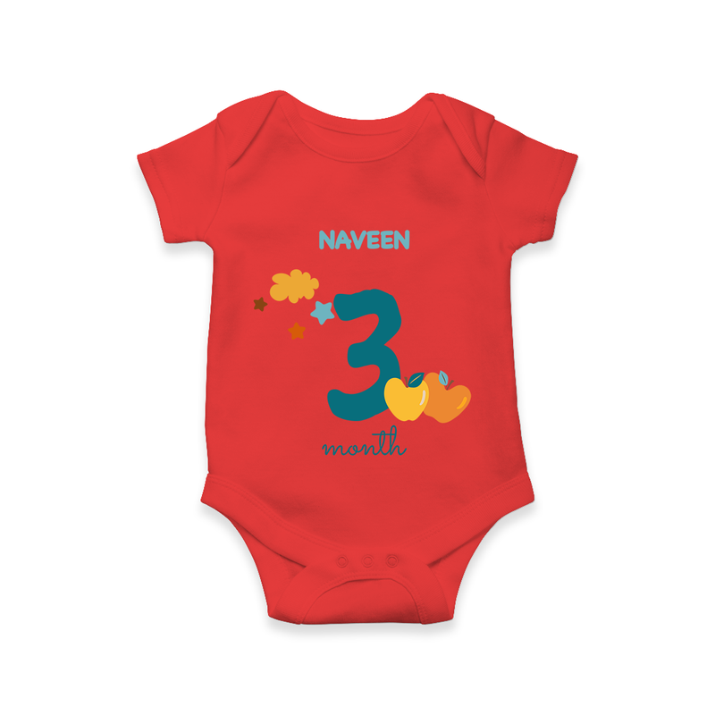 Celebrate Your Baby's Third Month With Our Uniquely Customized Baby Romper, Designed For Precious Moments - RED - 0 - 3 Months Old (Chest 16")