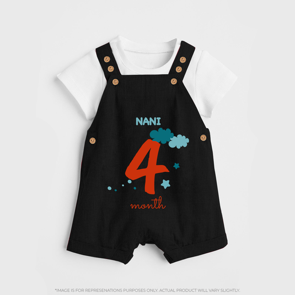 Celebrate Your Baby's Fourth Month With Our Uniquely Customized Baby Dungaree Set, Designed For Precious Moments - BLACK - 0 - 5 Months Old (Chest 18")