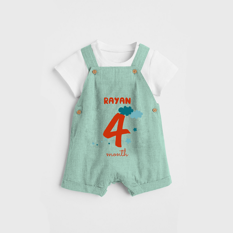 Celebrate The 4th Month Birthday Custom Dungaree, Personalized with your Baby's name - LIGHT GREEN - 0 - 5 Months Old (Chest 17")