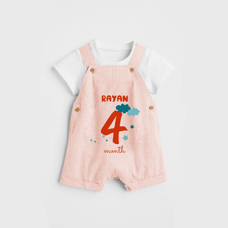 Celebrate The 4th Month Birthday Custom Dungaree, Personalized with your Baby's name - PEACH - 0 - 5 Months Old (Chest 17")