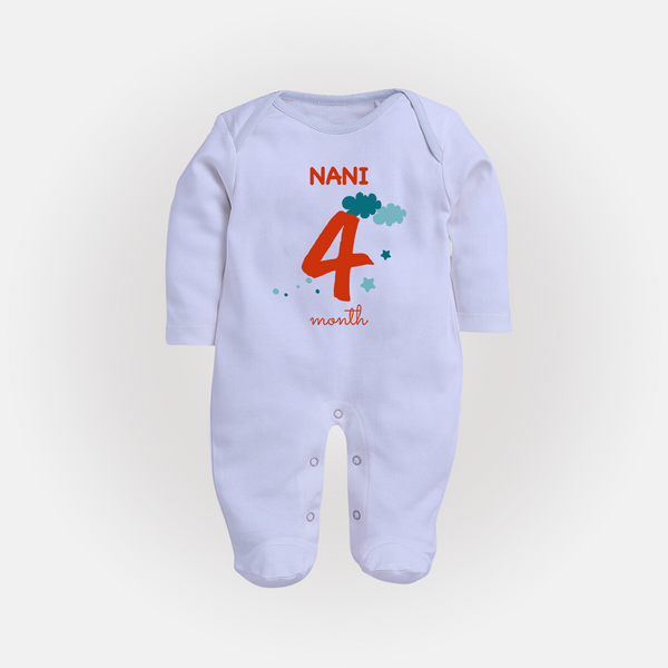 4 Month Old Baby Clothing | Custom Full Sleeve Bodysuit/ Sleep Suit/ Jumpsuit Design | Ideal for Gifting - BABY BLUE - New Born (Chest 7.5")