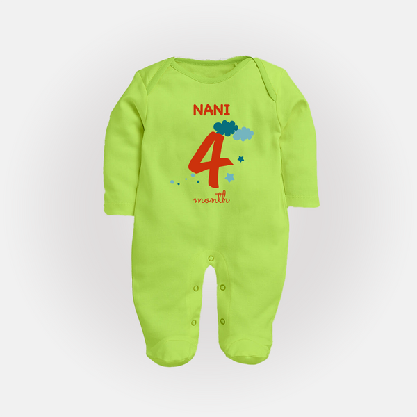 4 Month Old Baby Clothing | Custom Full Sleeve Bodysuit/ Sleep Suit/ Jumpsuit Design | Ideal for Gifting - LIME GREEN - New Born (Chest 7.5")
