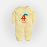 Celebrate Your Baby's Fourth Month With Our Uniquely Customized Baby Sleep Suit, Designed For Precious Moments - PASTEL YELLOW - New Born (Chest 7.5")