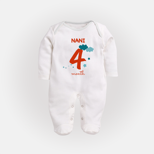 4 Month Old Baby Clothing | Custom Full Sleeve Bodysuit/ Sleep Suit/ Jumpsuit Design | Ideal for Gifting - WHITE - New Born (Chest 7.5")