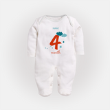 Celebrate Your Baby's Fourth Month With Our Uniquely Customized Baby Sleep Suit, Designed For Precious Moments - WHITE - New Born (Chest 7.5")