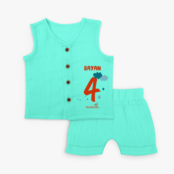 Celebrate The 4th Month Birthday Custom Jabla set, Personalized with your Baby's name - AQUA GREEN - 0 - 3 Months Old (Chest 9.8")