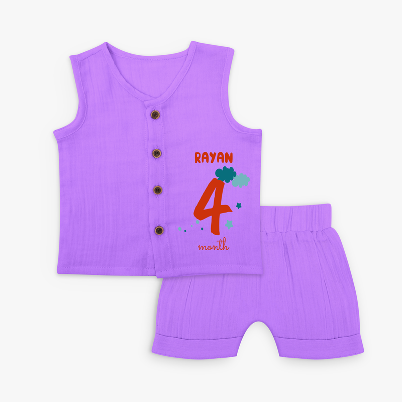 Celebrate The 4th Month Birthday Custom Jabla set, Personalized with your Baby's name - PURPLE - 0 - 3 Months Old (Chest 9.8")