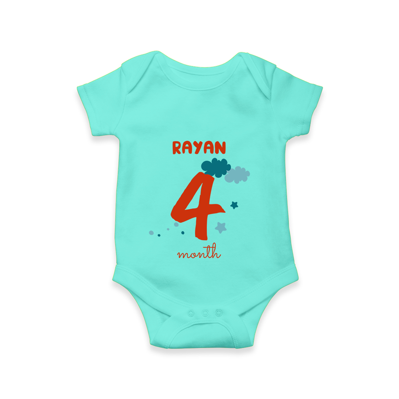 Celebrate The 4th Month Birthday Custom Romper, Personalized with your Baby's name - ARCTIC BLUE - 0 - 3 Months Old (Chest 16")