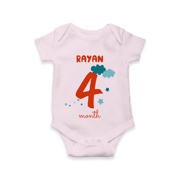 Celebrate The 4th Month Birthday Custom Romper, Personalized with your Baby's name - BABY PINK - 0 - 3 Months Old (Chest 16")