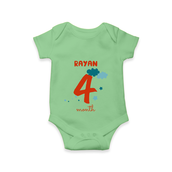 Celebrate The 4th Month Birthday Custom Romper, Personalized with your Baby's name - GREEN - 0 - 3 Months Old (Chest 16")