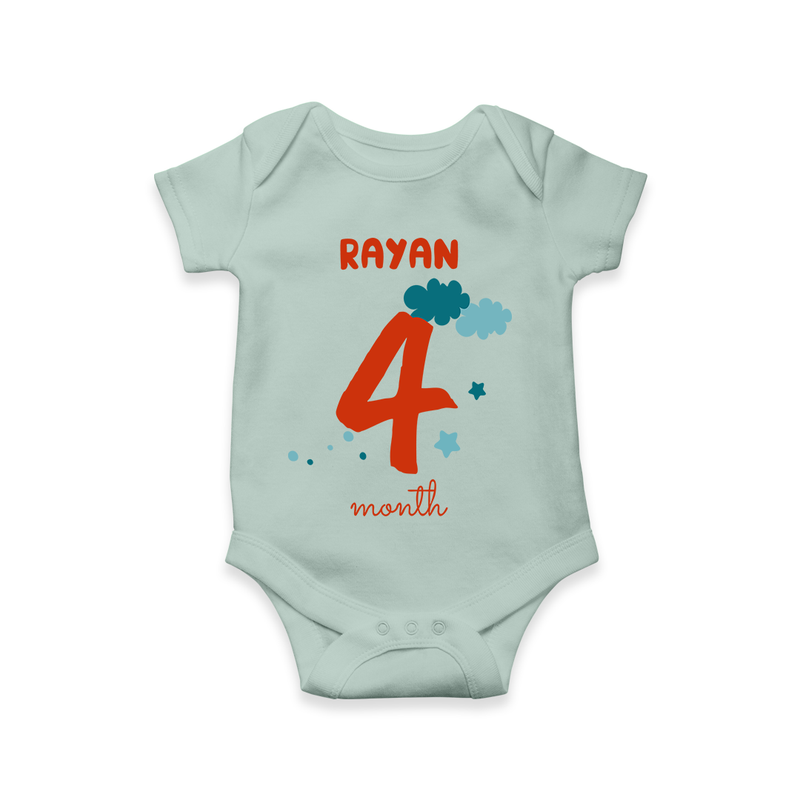 Celebrate The 4th Month Birthday Custom Romper, Personalized with your Baby's name - MINT GREEN - 0 - 3 Months Old (Chest 16")