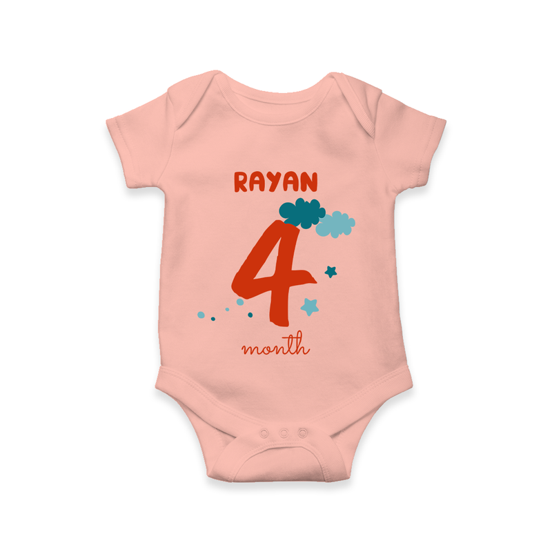 Celebrate The 4th Month Birthday Custom Romper, Personalized with your Baby's name - PEACH - 0 - 3 Months Old (Chest 16")