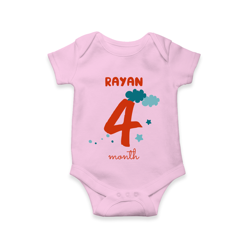 Celebrate The 4th Month Birthday Custom Romper, Personalized with your Baby's name - PINK - 0 - 3 Months Old (Chest 16")