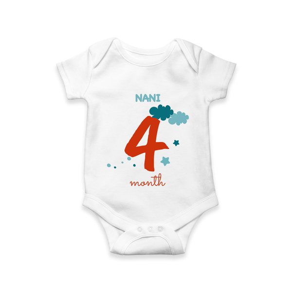 Celebrate Your Baby's Fourth Month With Our Uniquely Customized Baby Romper, Designed For Precious Moments - WHITE - 0 - 3 Months Old (Chest 16")