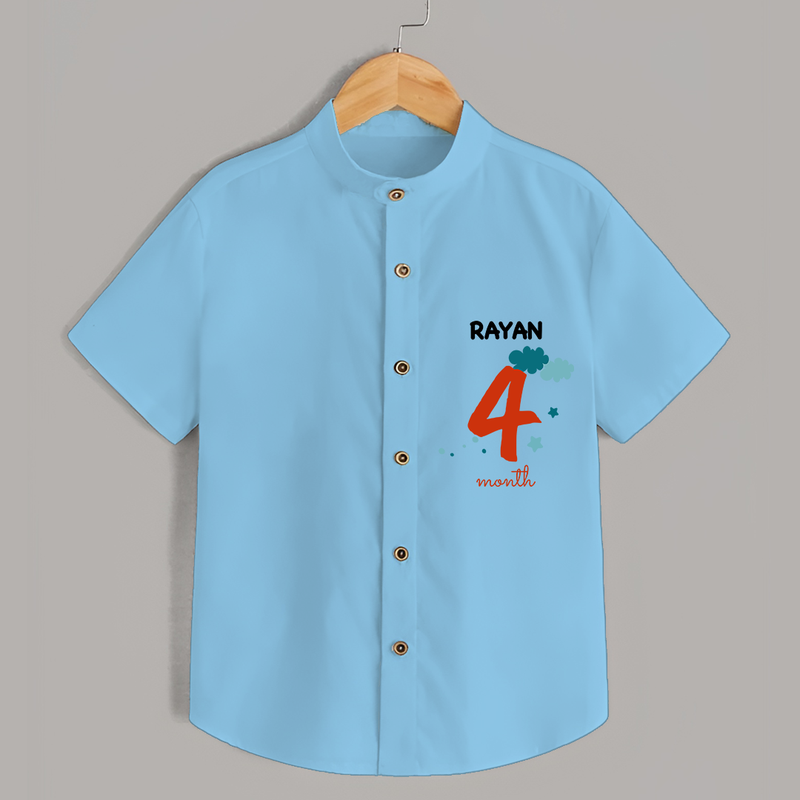 Celebrate The 4th Month Birthday with Custom Shirt, Personalized with your Baby's name - SKY BLUE - 0 - 6 Months Old (Chest 21")