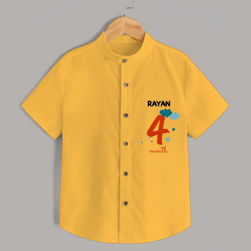 Celebrate The 4th Month Birthday with Custom Shirt, Personalized with your Baby's name - YELLOW - 0 - 6 Months Old (Chest 21")