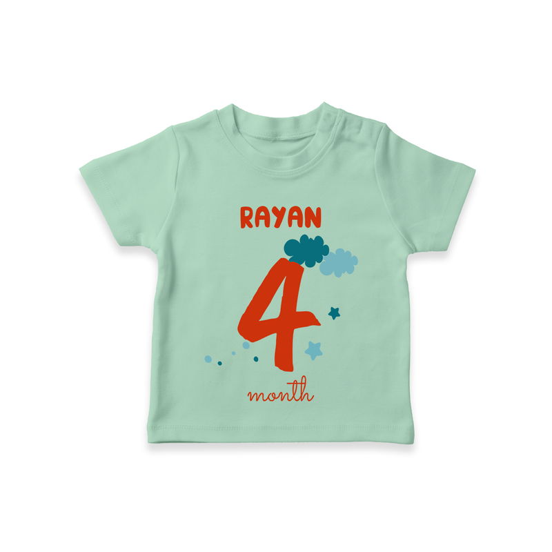 Celebrate The 4th Month Birthday Custom T-Shirt, Personalized with your Baby's name - MINT GREEN - 0 - 5 Months Old (Chest 17")