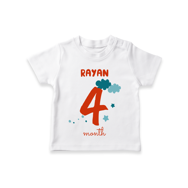 Celebrate The 4th Month Birthday Custom T-Shirt, Personalized with your Baby's name - WHITE - 0 - 5 Months Old (Chest 17")