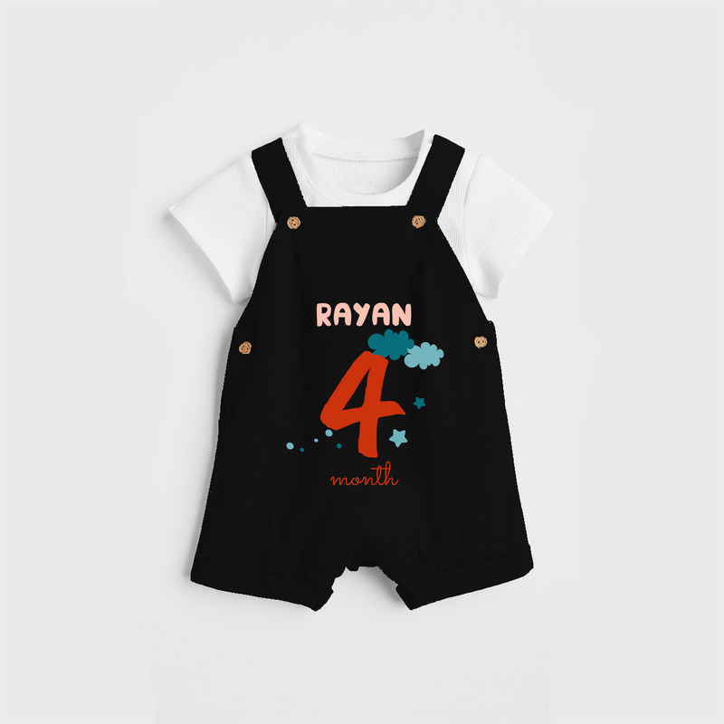 Celebrate The 4th Month Birthday Custom Dungaree, Personalized with your Baby's name - BLACK - 0 - 5 Months Old (Chest 17")