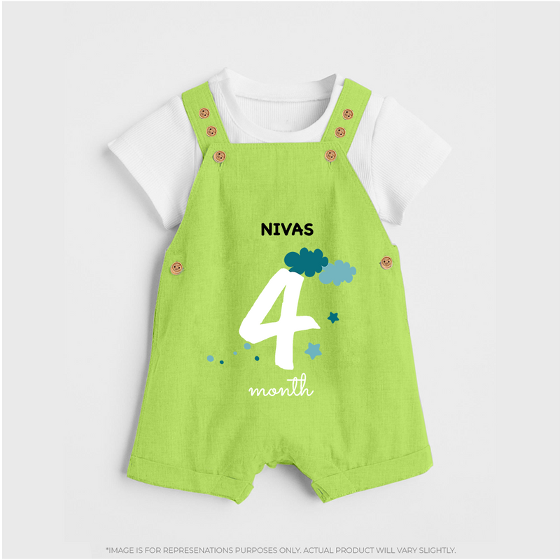 Celebrate Your Baby's Fourth Month With Our Uniquely Customized Baby Dungaree Set, Designed For Precious Moments - GREEN - 0 - 5 Months Old (Chest 18")