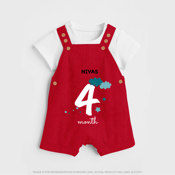 Celebrate Your Baby's Fourth Month With Our Uniquely Customized Baby Dungaree Set, Designed For Precious Moments - RED - 0 - 5 Months Old (Chest 18")