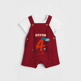 Celebrate The 4th Month Birthday Custom Dungaree, Personalized with your Baby's name - RED - 0 - 5 Months Old (Chest 17")