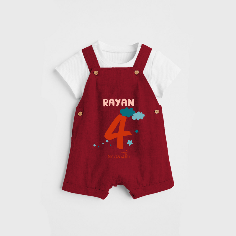 Celebrate The 4th Month Birthday Custom Dungaree, Personalized with your Baby's name - RED - 0 - 5 Months Old (Chest 17")