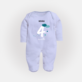 Celebrate Your Baby's Fourth Month With Our Uniquely Customized Baby Sleep Suit, Designed For Precious Moments - BABY BLUE - New Born (Chest 7.5")