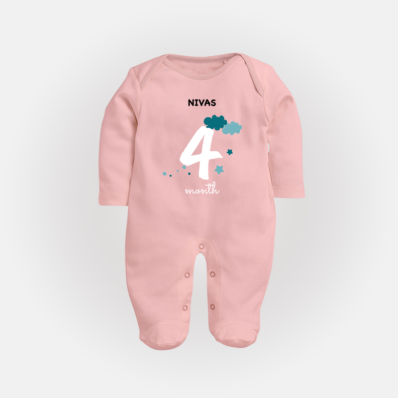 Celebrate Your Baby's Fourth Month With Our Uniquely Customized Baby Sleep Suit, Designed For Precious Moments - BABY PINK - New Born (Chest 7.5")