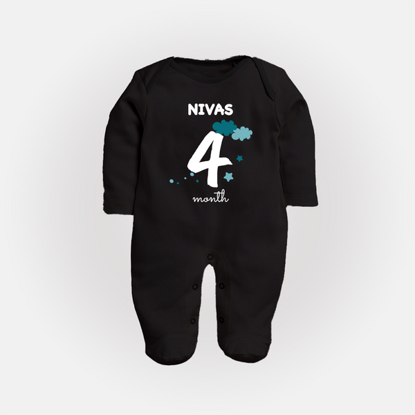 4 Month Old Baby Clothing | Custom Full Sleeve Bodysuit/ Sleep Suit/ Jumpsuit Design | Ideal for Gifting - BLACK - New Born (Chest 7.5")